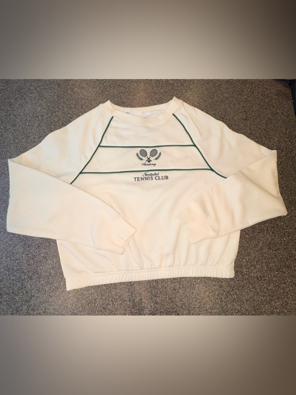 Nantucket Tennis Club Cream Sweatshirt with Green Piping